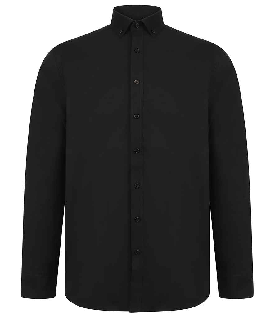 Henbury Modern Long Sleeve Regular Fit Oxford Shirt | Black
