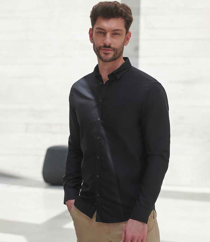 Henbury Modern Long Sleeve Slim Fit Oxford Shirt | Black