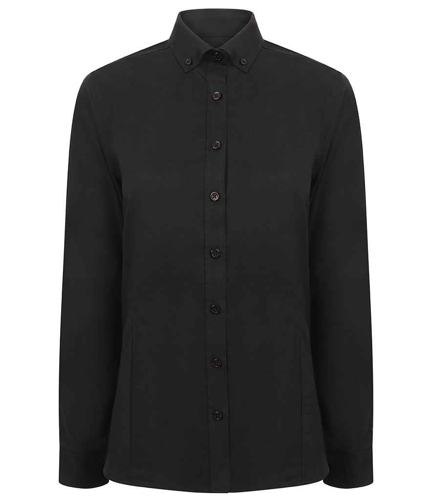 Henbury Ladies Modern Long Sleeve Regular Fit Oxford Shirt | Black