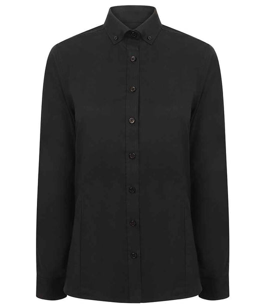 Henbury Ladies Modern Long Sleeve Regular Fit Oxford Shirt | Black
