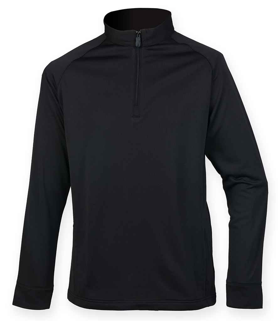 Henbury Zip Neck Wicking Top | Black