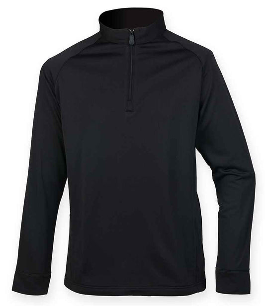 Henbury Zip Neck Wicking Top | Black