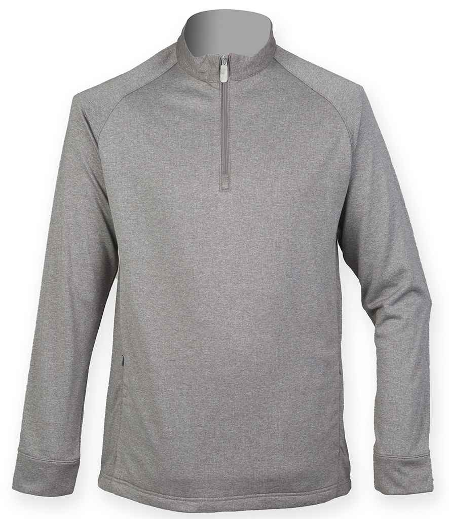 Henbury Zip Neck Wicking Top | Grey Marl