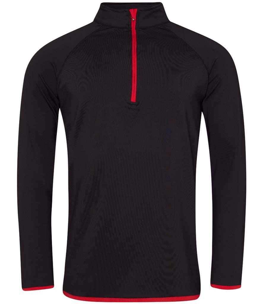 AWDis Cool Half Zip Sweat Top | Jet Black/Fire Red
