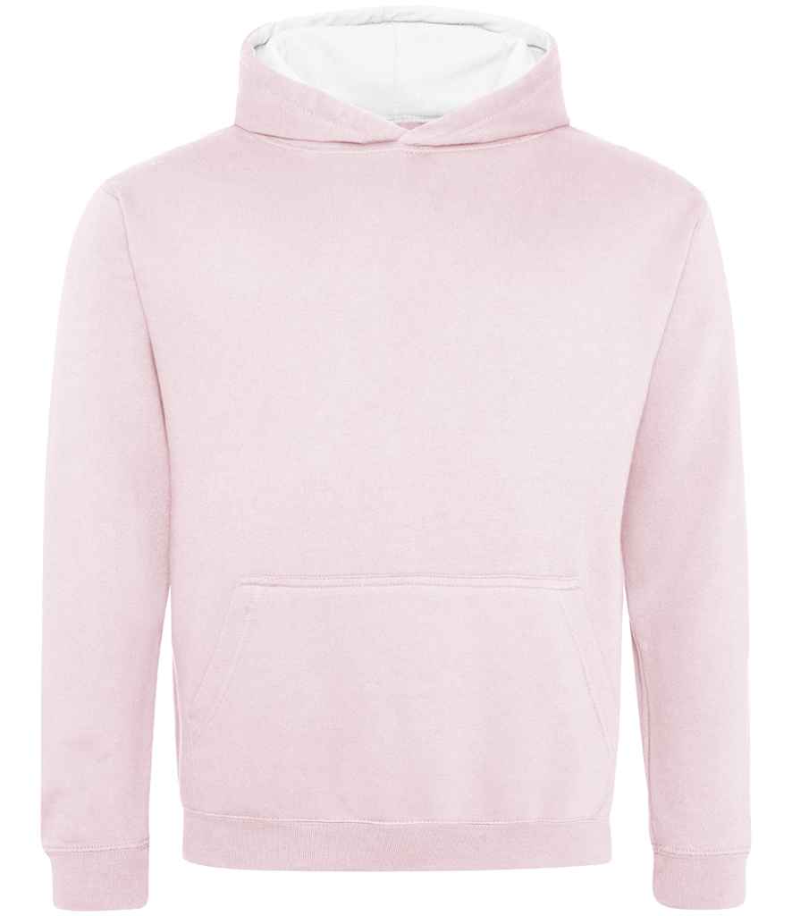 AWDis Kids Varsity Hoodie | Baby Pink/Arctic White