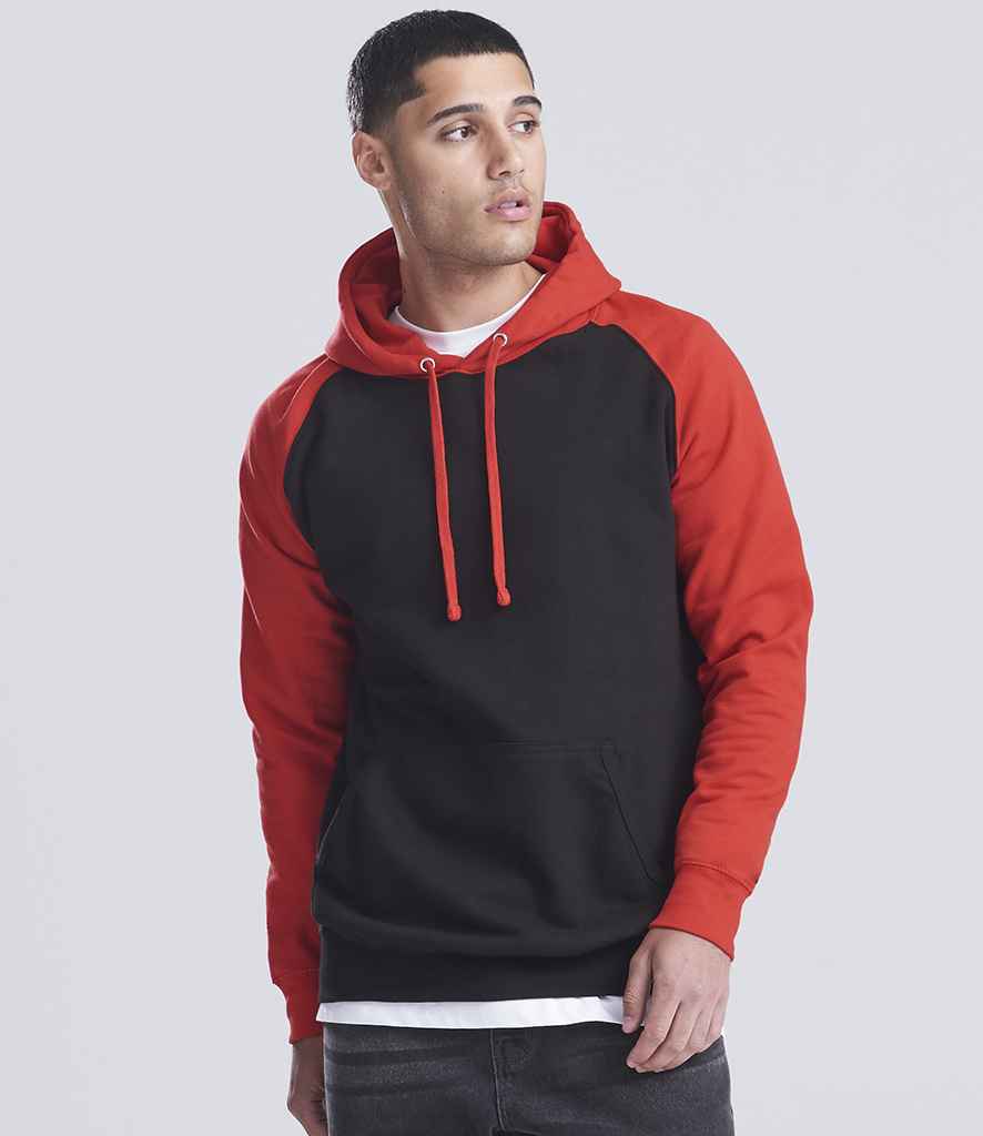 AWDis Baseball Hoodie | Jet Black/Fire Red