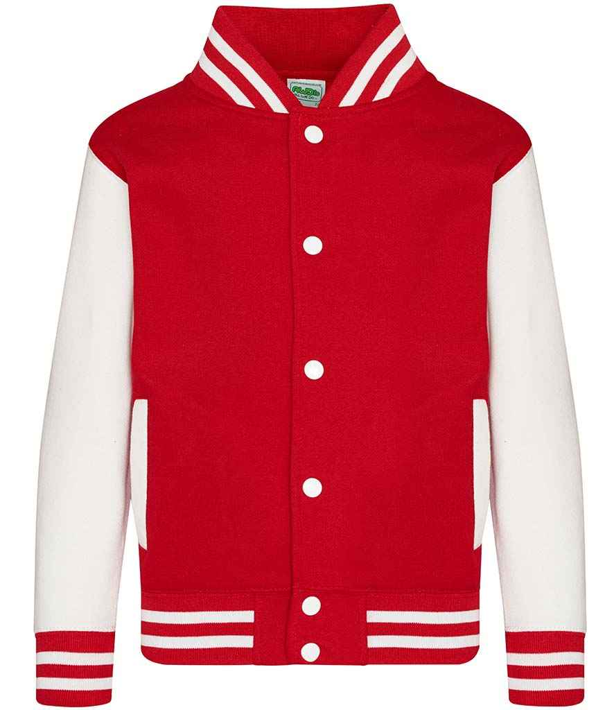 AWDis Kids Varsity Jacket | Fire Red/White