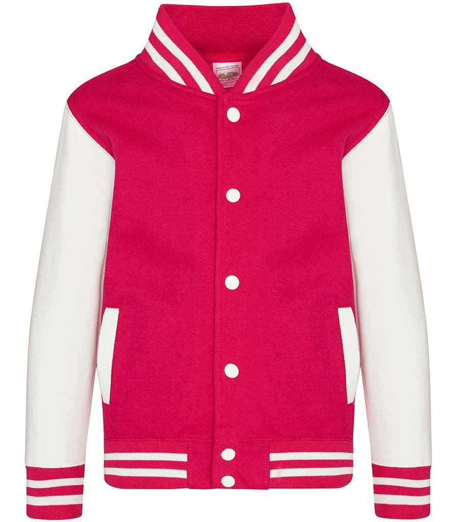 AWDis Kids Varsity Jacket | Hot Pink/White