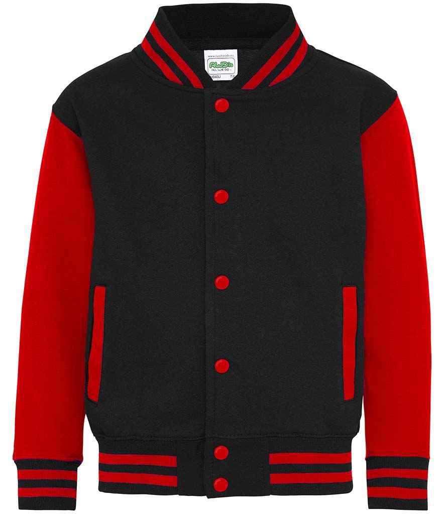 AWDis Kids Varsity Jacket | Jet Black/Fire Red