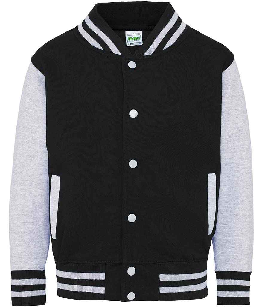AWDis Kids Varsity Jacket | Jet Black/Heather Grey