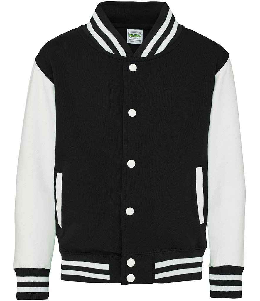 AWDis Kids Varsity Jacket | Jet Black/White