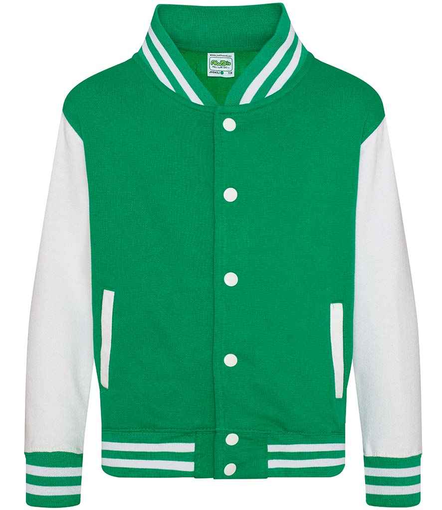 AWDis Kids Varsity Jacket | Kelly Green/White