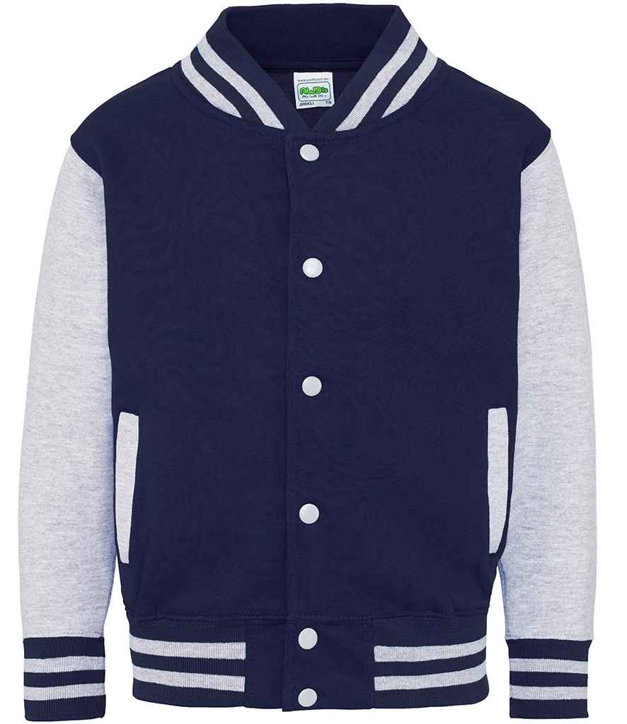 AWDis Kids Varsity Jacket | Oxford Navy/Heather Grey