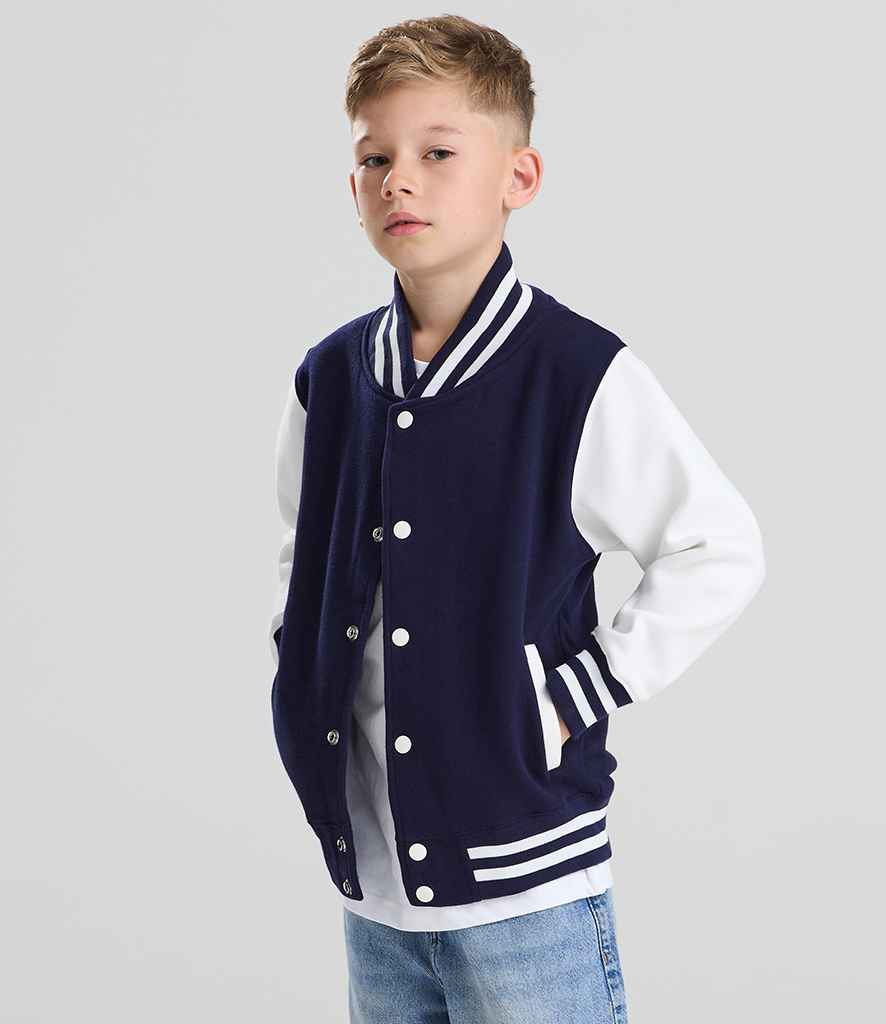 AWDis Kids Varsity Jacket | Oxford Navy/White