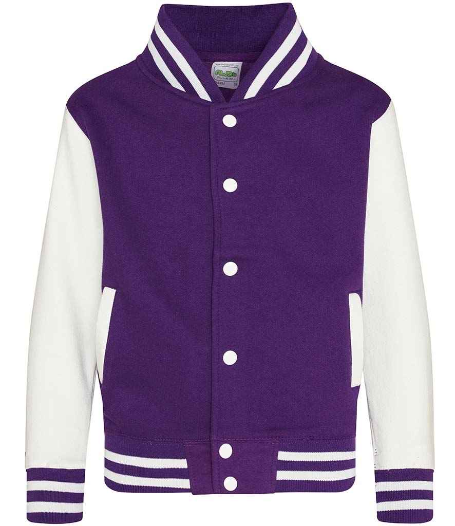 AWDis Kids Varsity Jacket | Purple/White