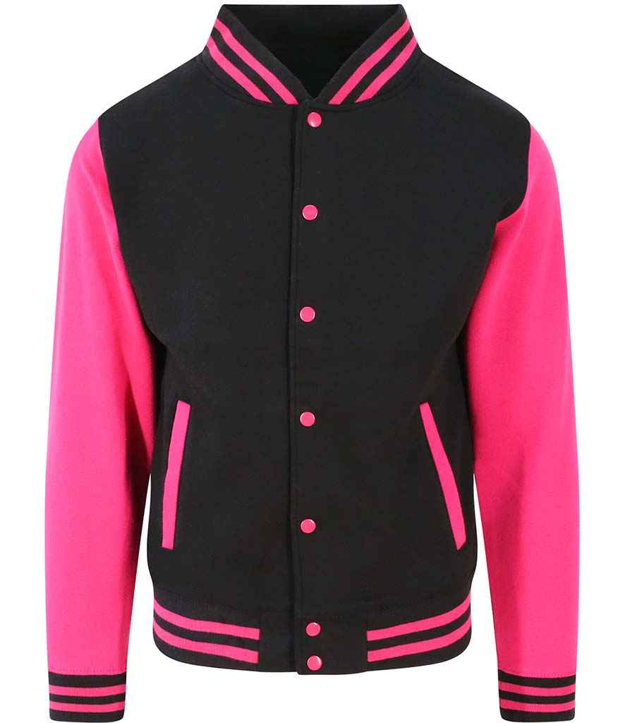 AWDis Varsity Jacket | Jet Black/Hot Pink