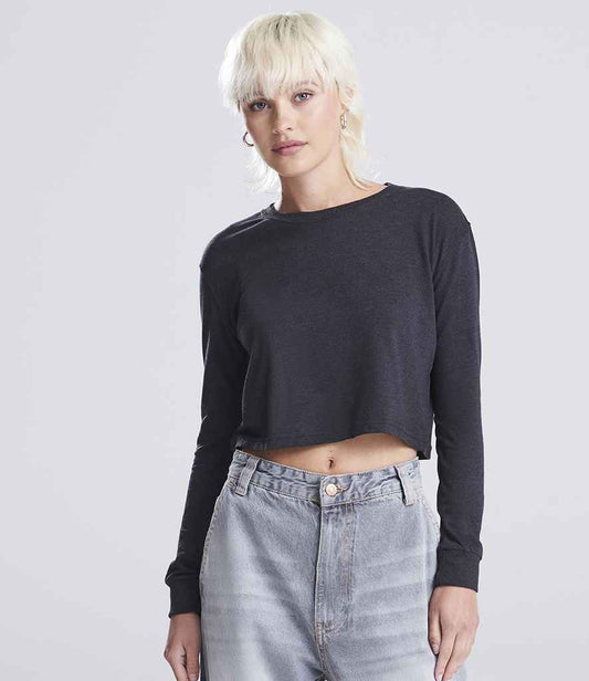 AWDis Ladies Long Sleeve Cropped T-Shirt | Heather Black