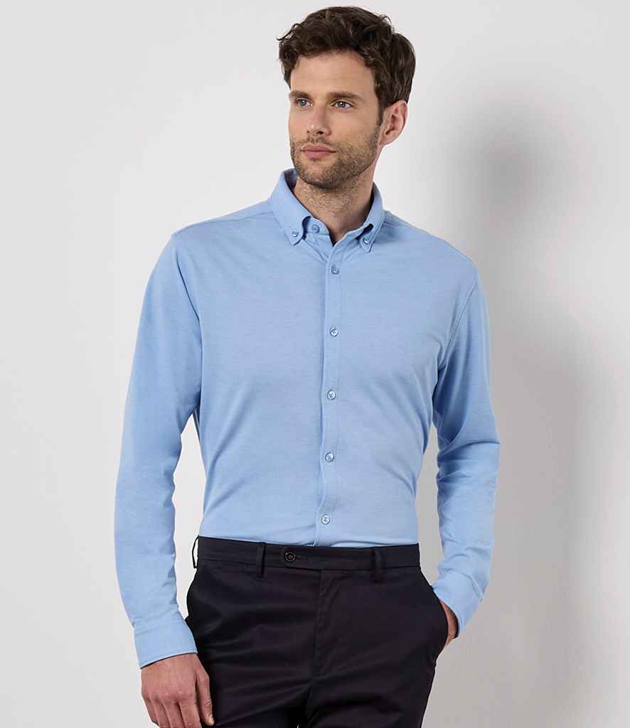 Kustom Kit Long Sleeve Superwash® 60°C Piqué Shirt | Light Heather Blue