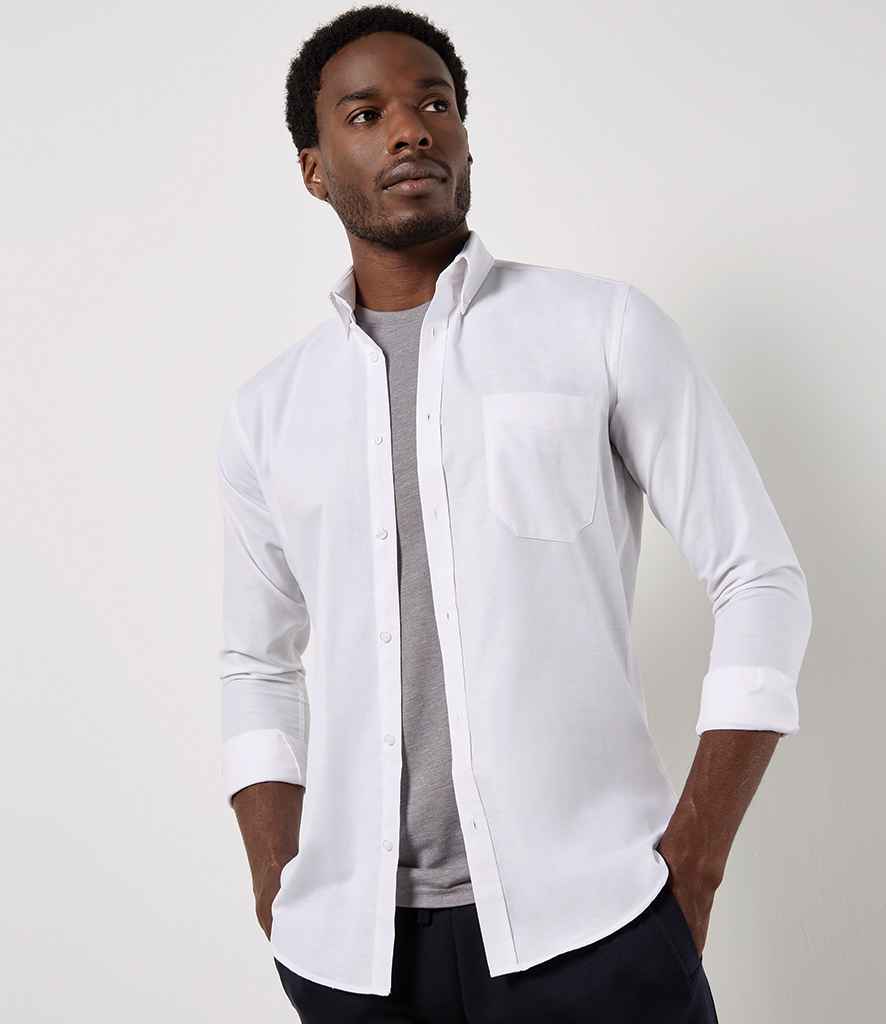 Kustom Kit Long Sleeve Slim Fit Workwear Oxford Shirt | White