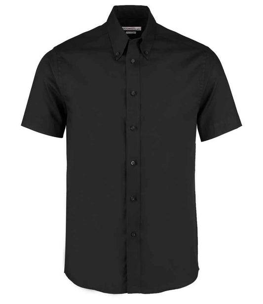 Kustom Kit Premium Short Sleeve Tailored Oxford Shirt | Black