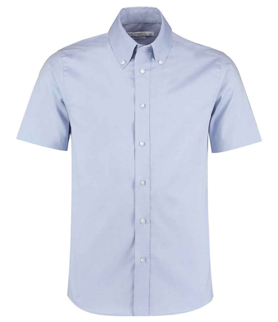 Kustom Kit Premium Short Sleeve Tailored Oxford Shirt | Light Blue