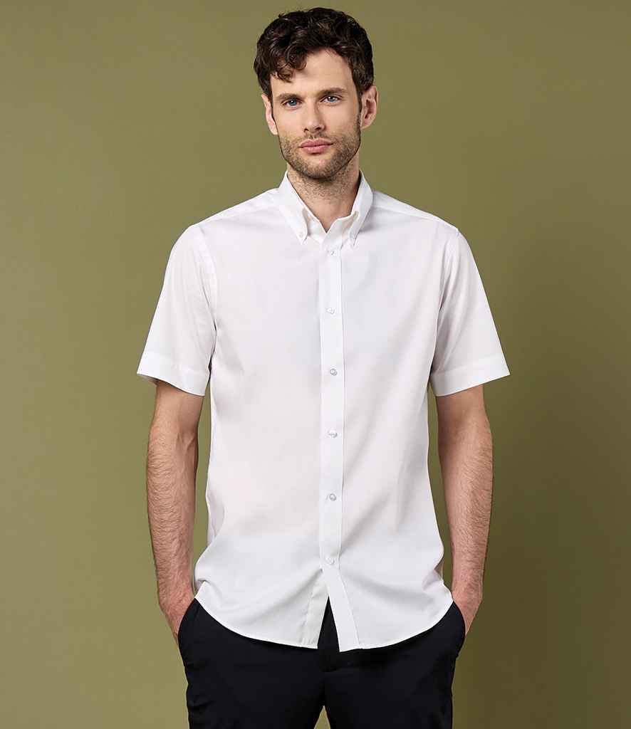 Kustom Kit Premium Short Sleeve Tailored Oxford Shirt | White