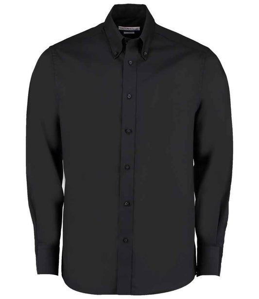 Kustom Kit Premium Long Sleeve Tailored Oxford Shirt | Black