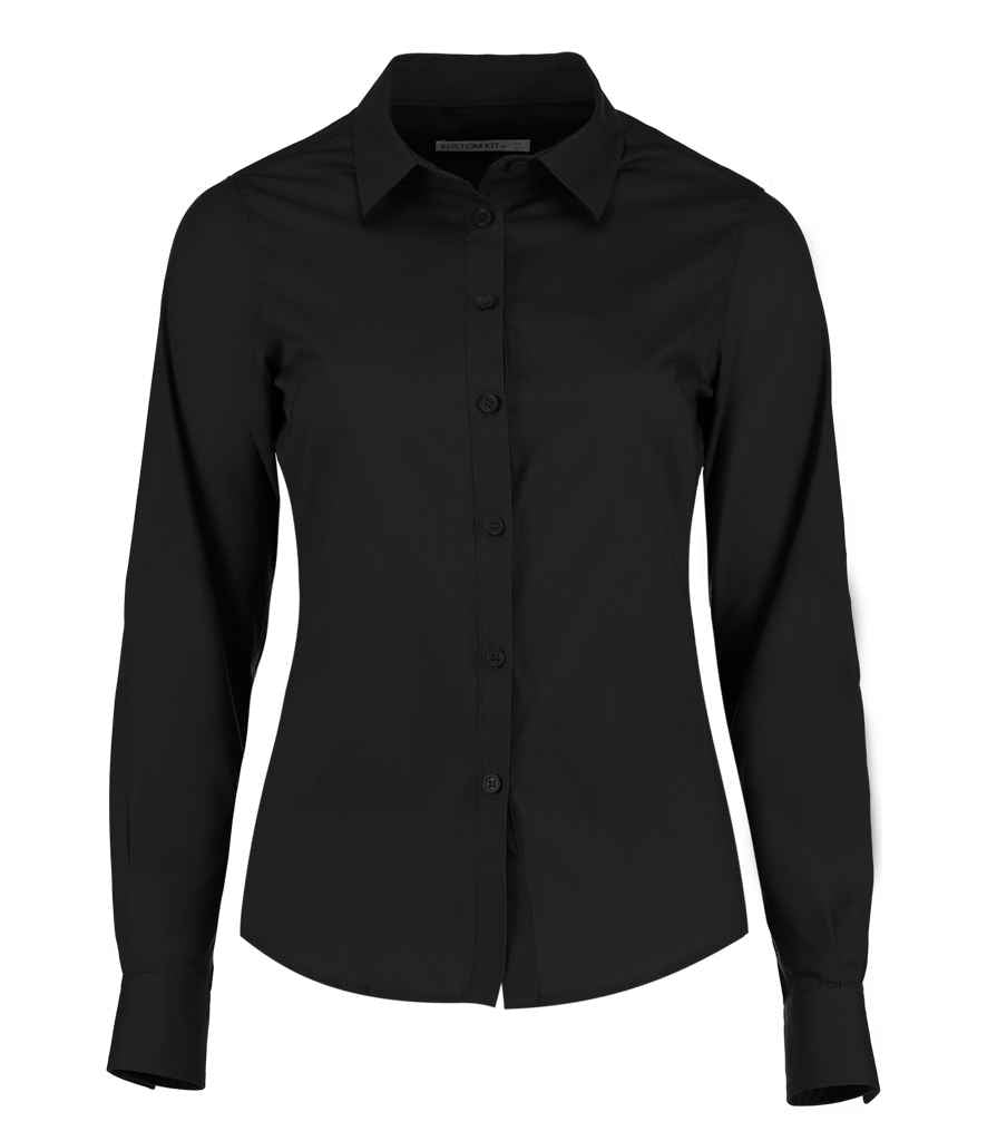 Kustom Kit Ladies Long Sleeve Tailored Poplin Shirt | Black
