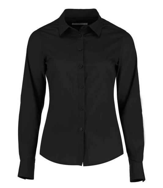 Kustom Kit Ladies Long Sleeve Tailored Poplin Shirt | Black