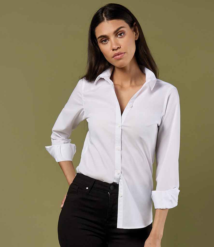 Kustom Kit Ladies Long Sleeve Tailored Poplin Shirt | White