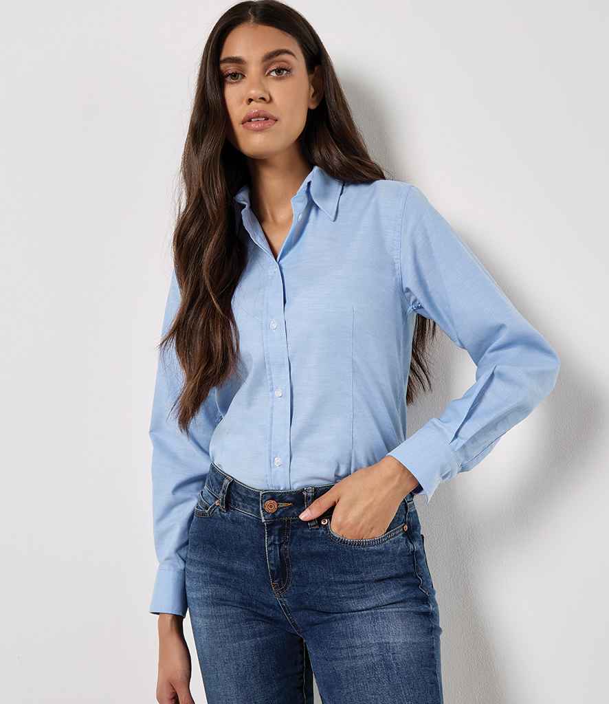 Kustom Kit Ladies Long Sleeve Tailored Workwear Oxford Shirt | Light Blue