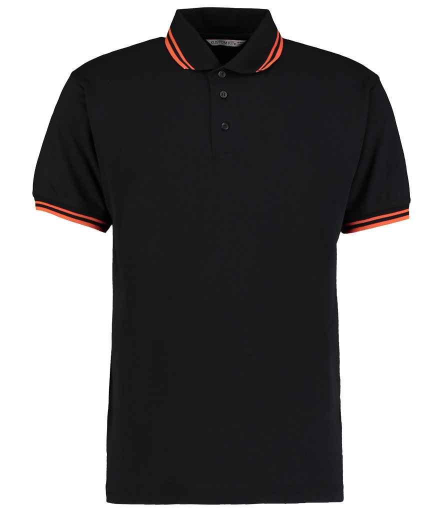 Kustom Kit Contrast Tipped Poly/Cotton Piqué Polo Shirt | Black/Orange