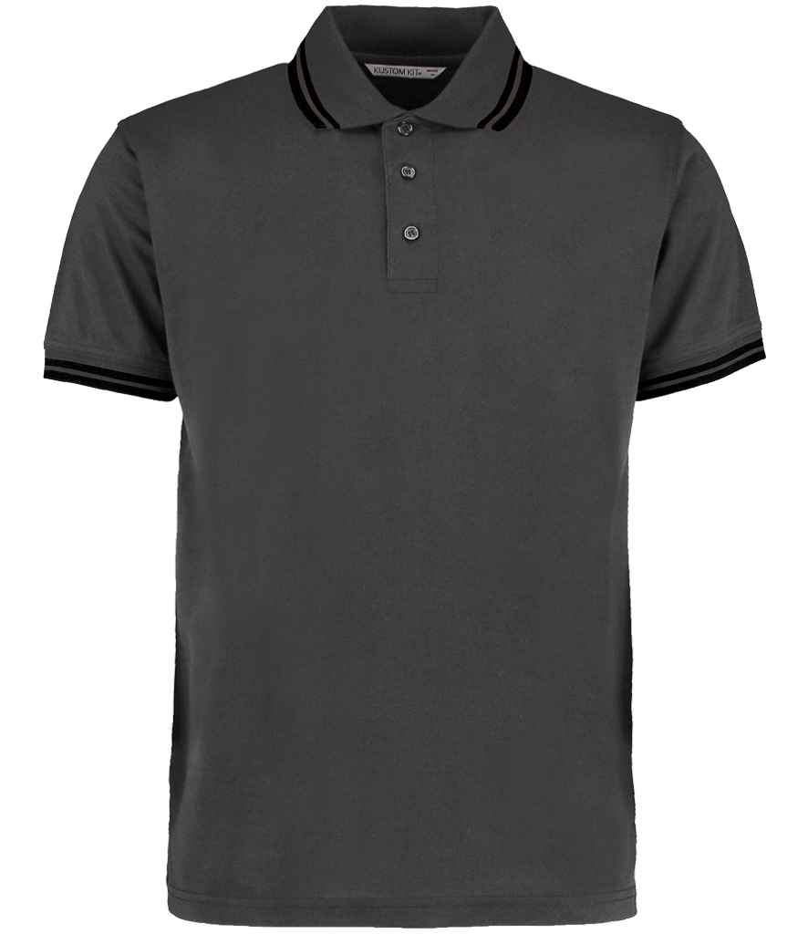 Kustom Kit Contrast Tipped Poly/Cotton Piqué Polo Shirt | Charcoal/Black