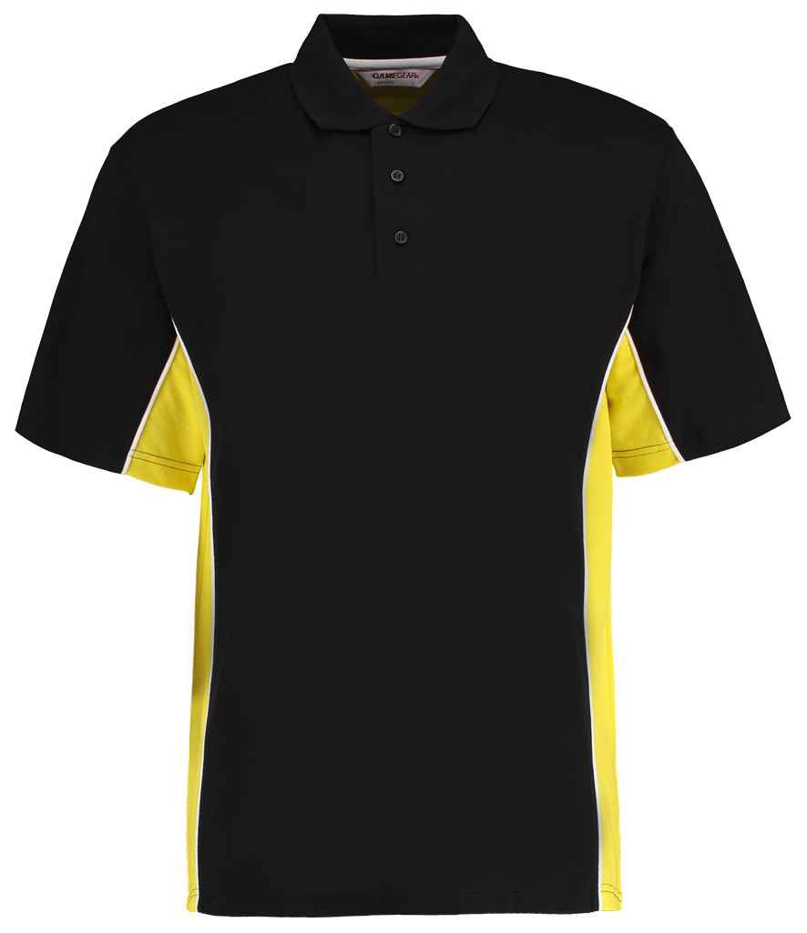 Kustom Kit Track Poly/Cotton Piqué Polo Shirt | Black/Yellow