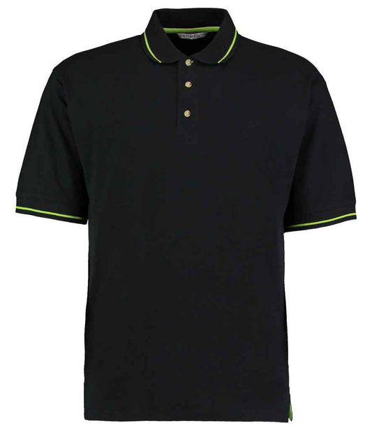 Kustom Kit St Mellion Tipped Cotton Piqué Polo Shirt | Black/Lime Green