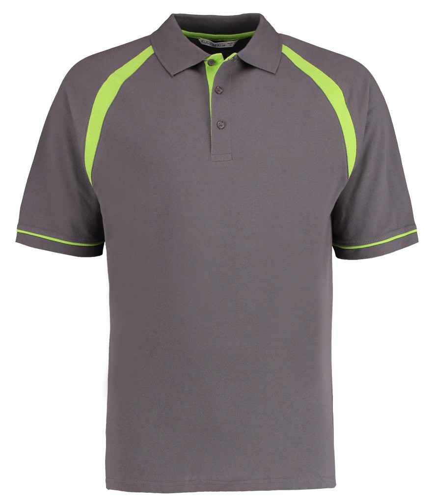 Kustom Kit Oak Hill Cotton Piqué Polo Shirt | Charcoal/Lime Green