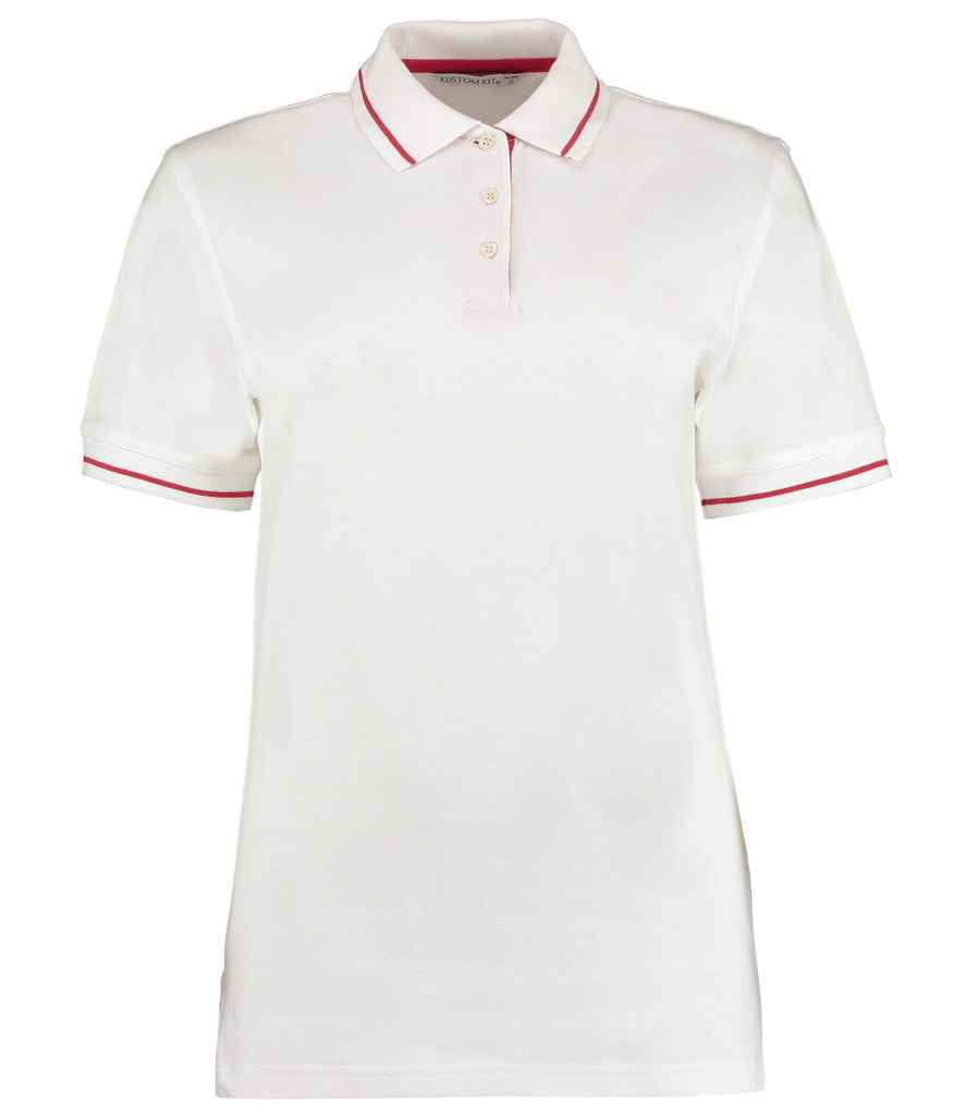 Kustom Kit Ladies St Mellion Tipped Cotton Piqué Polo Shirt | White/Red