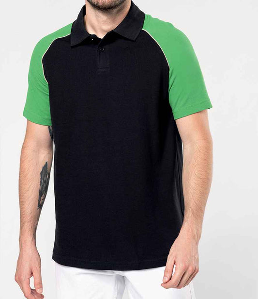 Kariban Baseball Cotton Piqué Polo Shirt | Black/Green