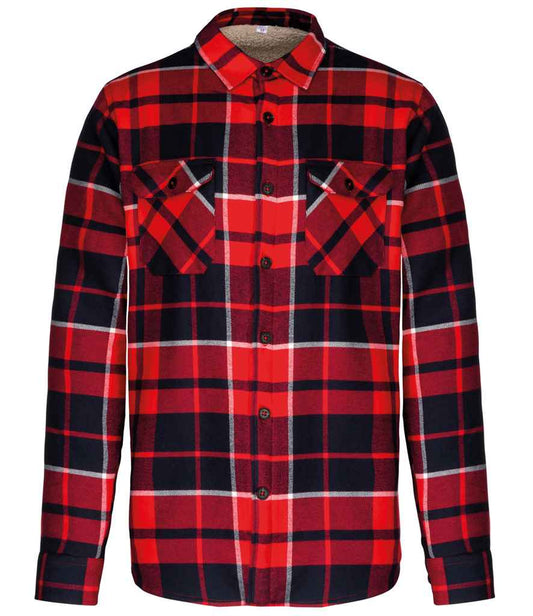 Kariban Sherpa Lined Checked Shirt Jacket | Red/Navy