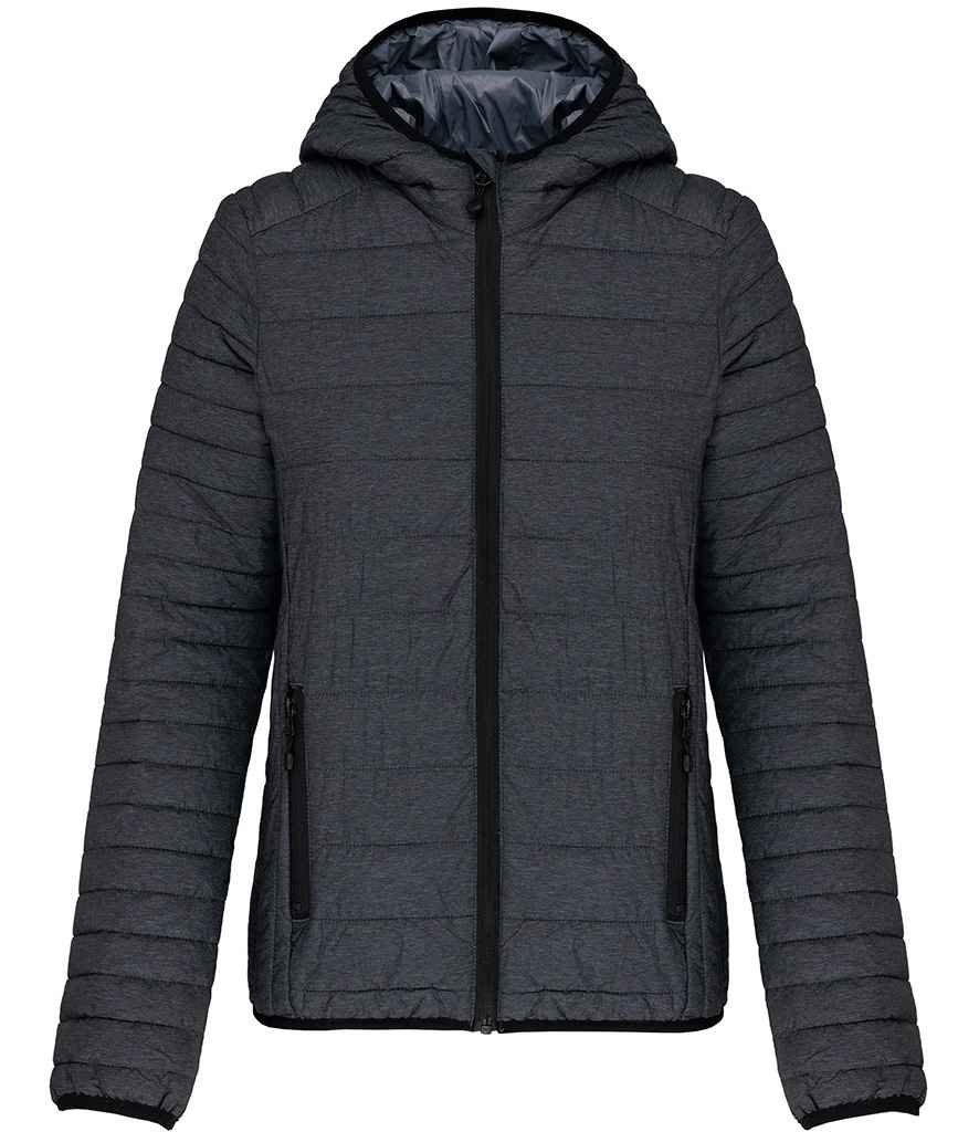 Kariban Ladies Lightweight Hooded Padded Jacket | Marl Dark Grey