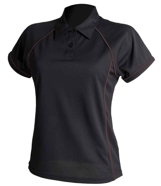 Finden + Hales Ladies Performance Piped Polo Shirt | Black/Black