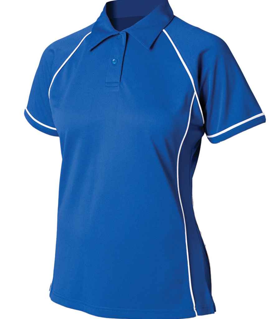 Finden + Hales Ladies Performance Piped Polo Shirt | Royal Blue/White