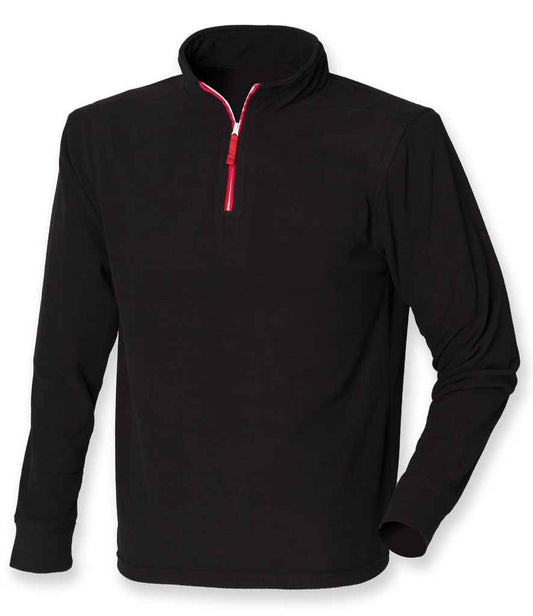 Finden + Hales Zip Neck Piped Micro Fleece | Black/Red