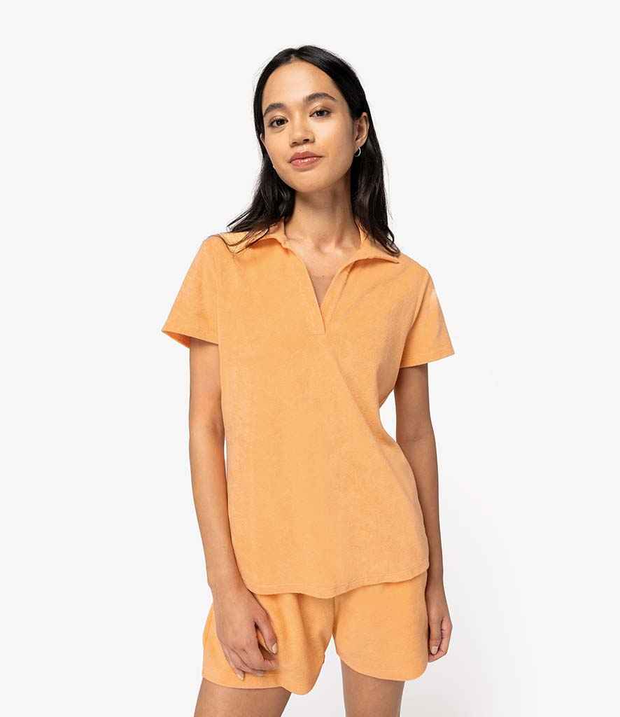 Native Spirit Ladies Terry Towel Polo Shirt | Apricot
