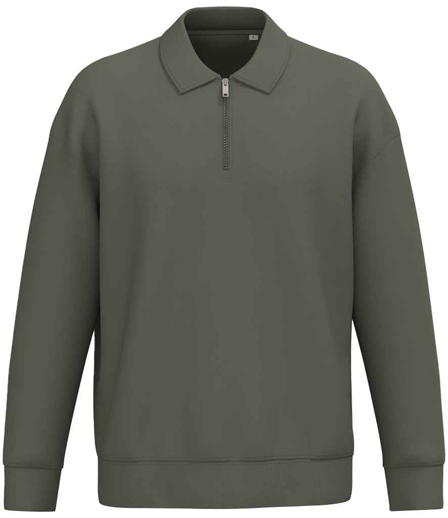 Native Spirit Unisex 1/4 Zip Sweatshirt with Polo Collar | Organic Khaki