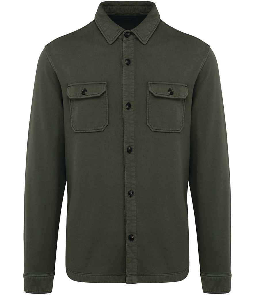 Native Spirit Faded Brushed Fleece Overshirt | Washed Organic Khaki