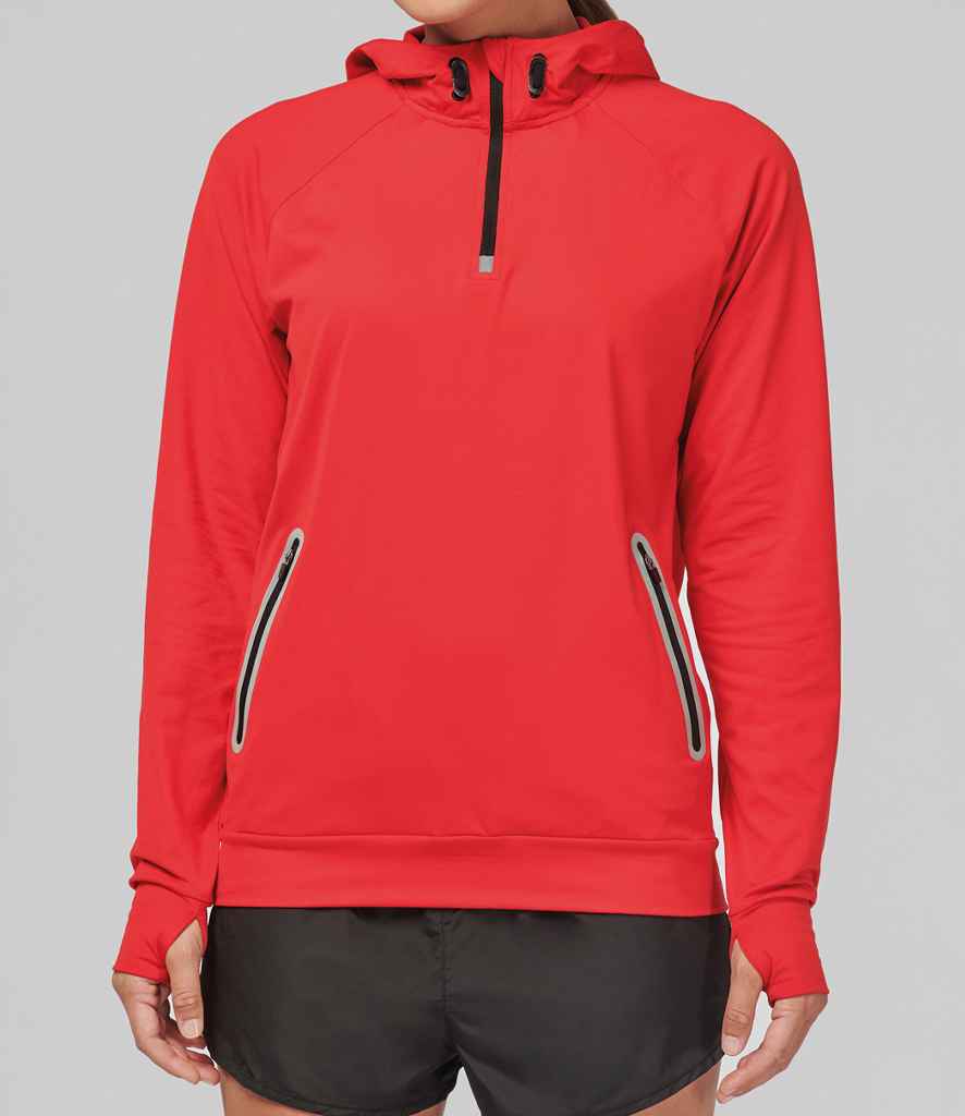 Proact Zip Neck Hooded Sweatshirt | Red