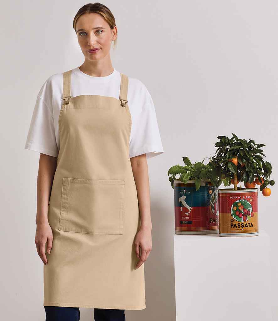 Premier Cross Back Barista Bib Apron | Khaki