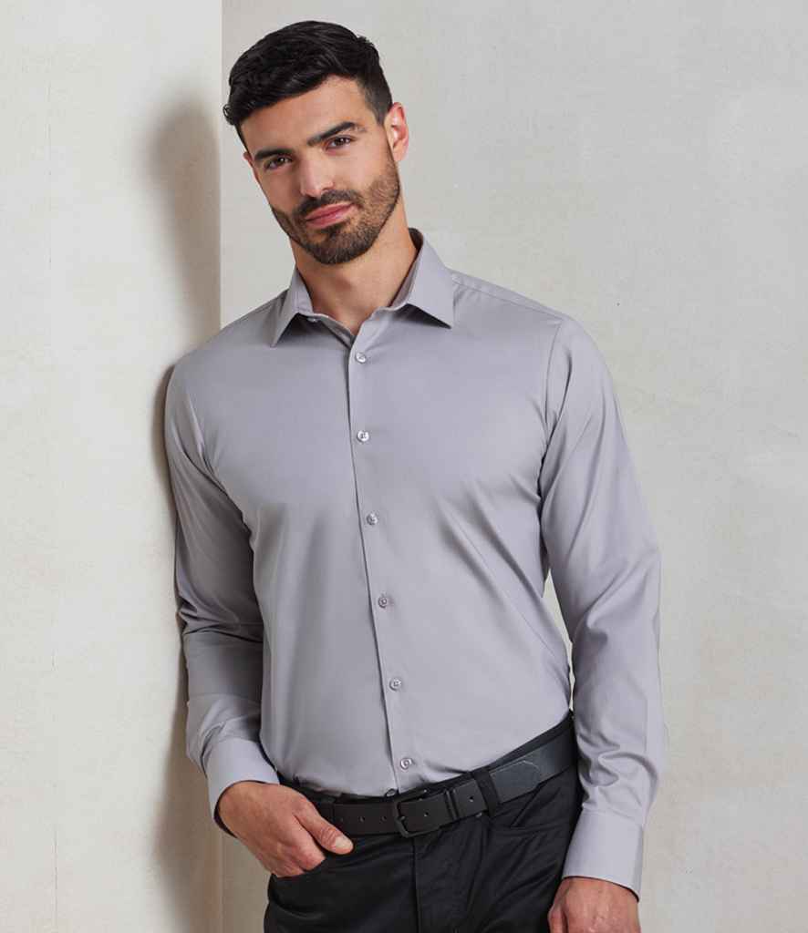 Premier Long Sleeve Stretch Fit Poplin Shirt | Silver