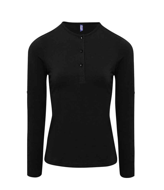 Premier Ladies Long John Roll Sleeve T-Shirt | Black